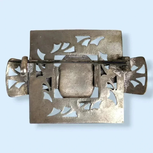 Antique MOP Marcasite & Molded Art Glass Brooch - Picture 5 of 6